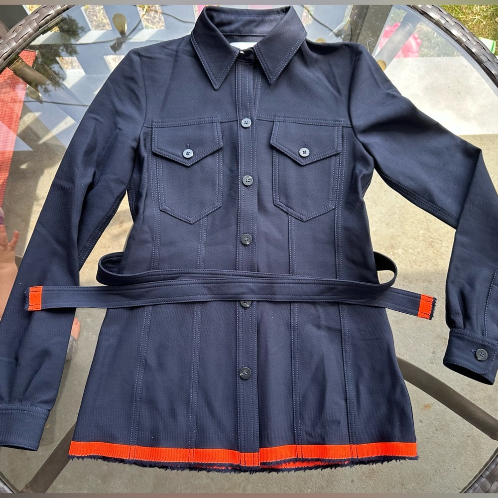 Victoria Victoria Beckham Long Sleeve Button Down Belted Top Navy/Orange Size 2